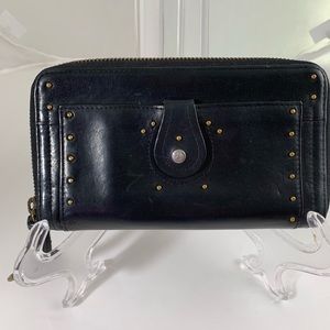 Perlina Gold Studded Quality  Black Leather Wallet